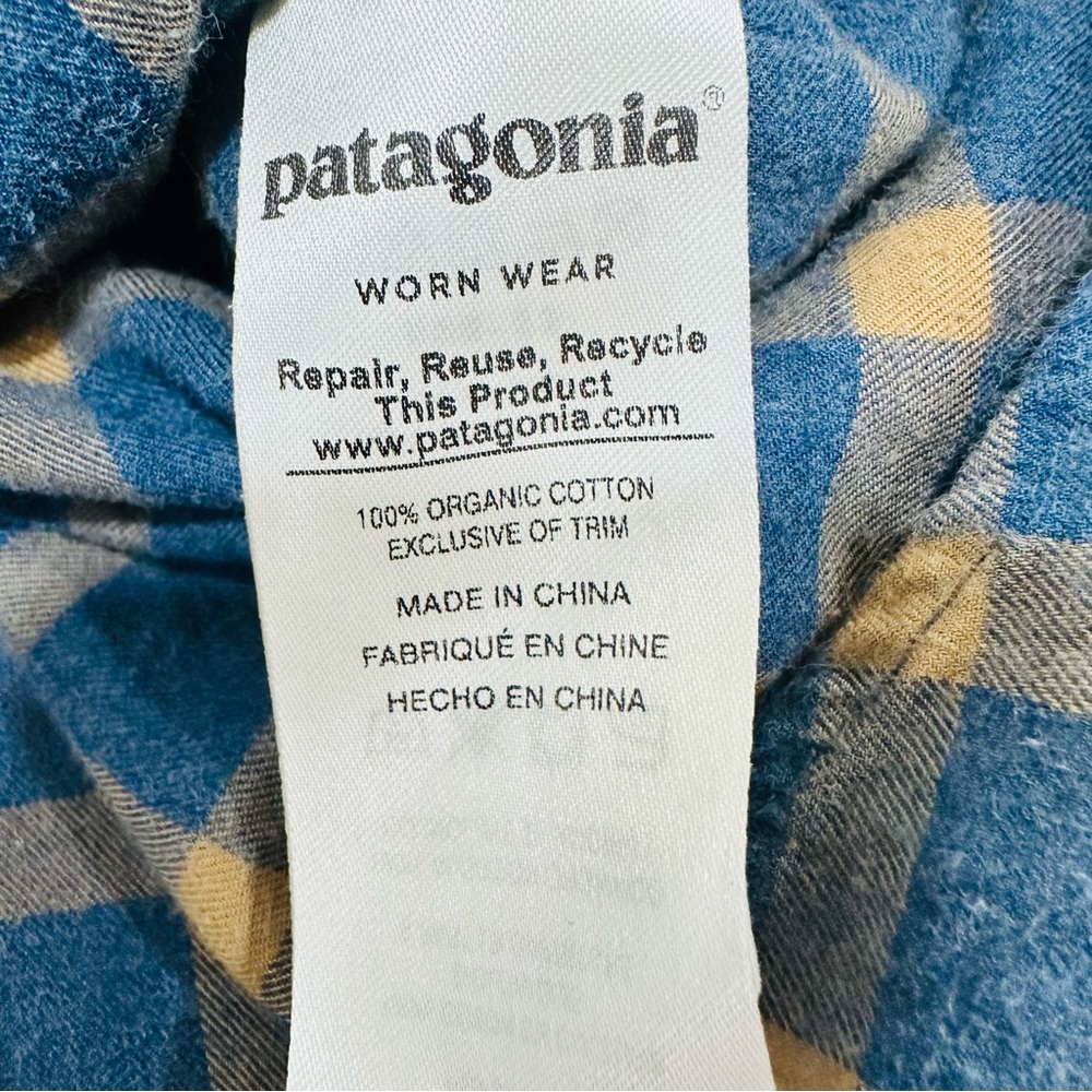 Patagonia Plaid Long Sleeve Organic Cotton Button‎ Shirt XXL Men's Blue Olive - Picture 6 of 7